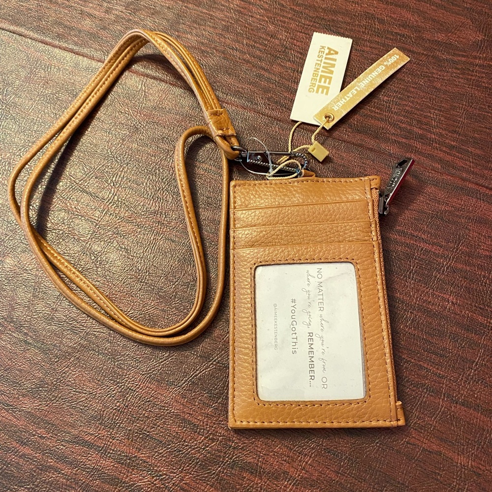 AIMEE KESTENBERG LIMA LANYARD ID CARD CASE 100% LEATHER WITH GUNMETAL HARDWARE - Picture 2 of 7